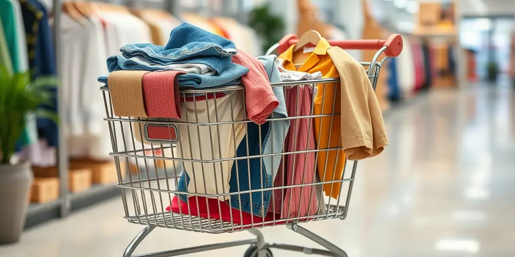 a lot of clothes in a shipping cart